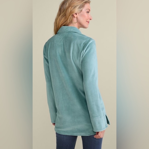 Soft Surroundings|Soft teddy button down shirt jacket (shacket) in blue•••Size L - Picture 3 of 15